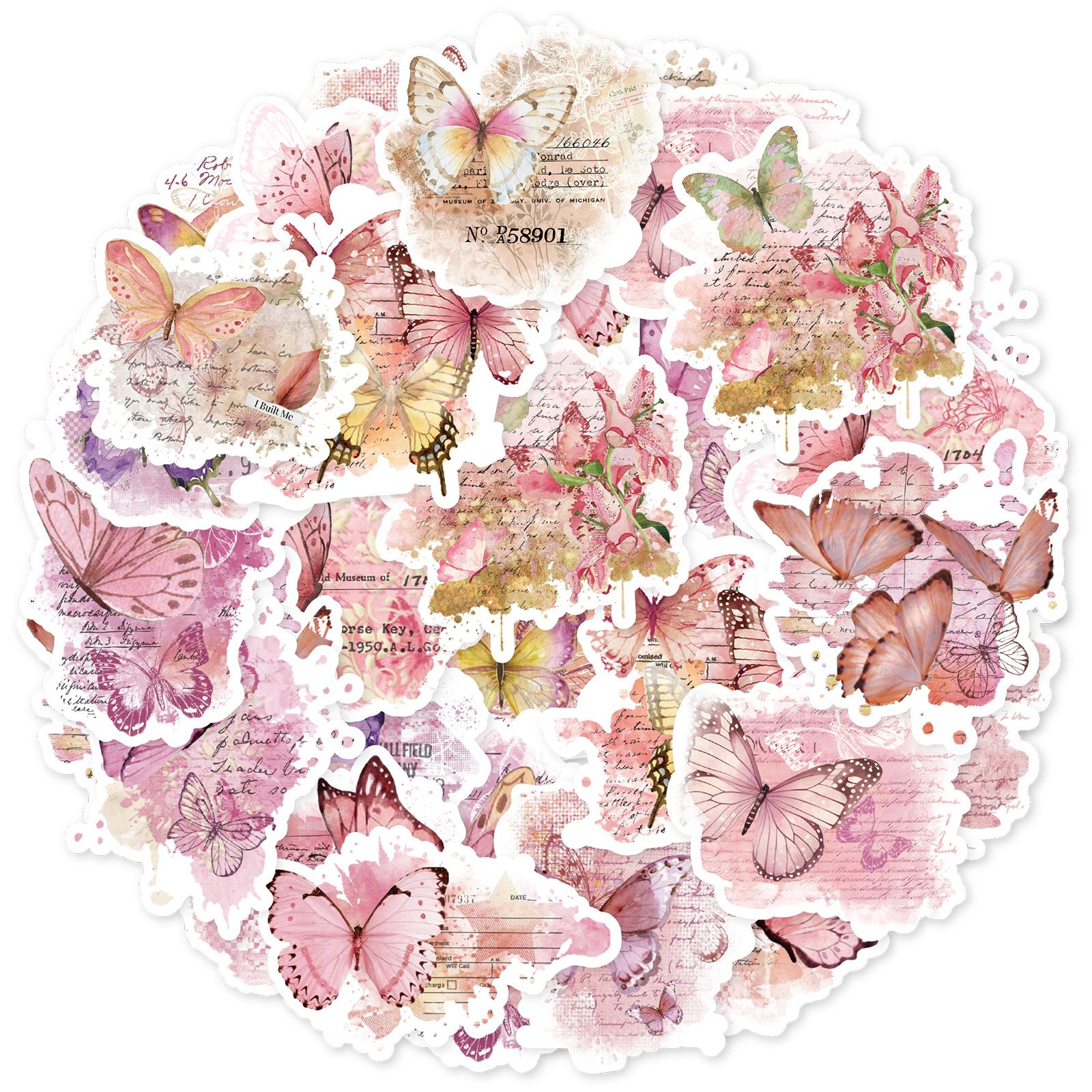 Lifestyle In Korean - Etori Life Pink Watercolor Butterfly Stickers