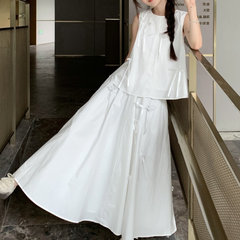 White Dress Sets for Women Bow - Korean Lifestyle recensie en prijs
